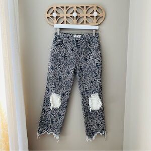 Free People Maggie Mid-Rise Printed Jeans Black/White Sz 25
